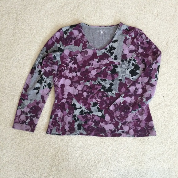 Croft & Barrow Floral Long Sleeve Top, Petite Medium - Picture 1 of 5